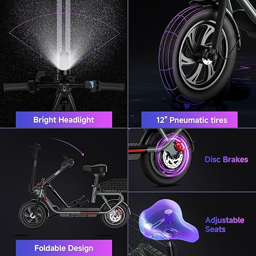 Vista 20 de TST Electric Scooter with Seat, Peak 700W Motor, Up to 19MPH & 20 Miles Range,12" Pneumatic Tires, Adults Foldable Commuter Scooter with Basket &