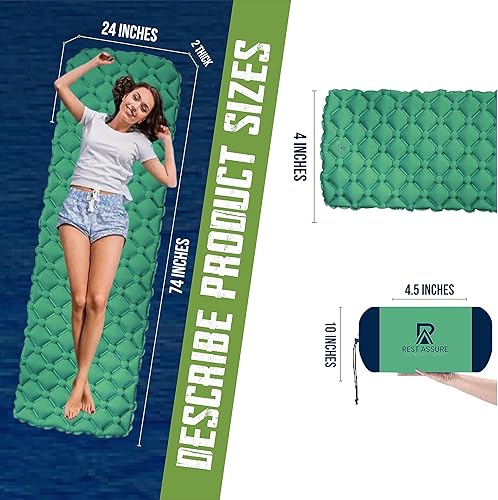 Miniatura 3 de REST ASSURE Colchoneta de dormir ultraligera para acampar con bolsa de inflado  Ventile su equipo de mochilero con este colchón de aire para