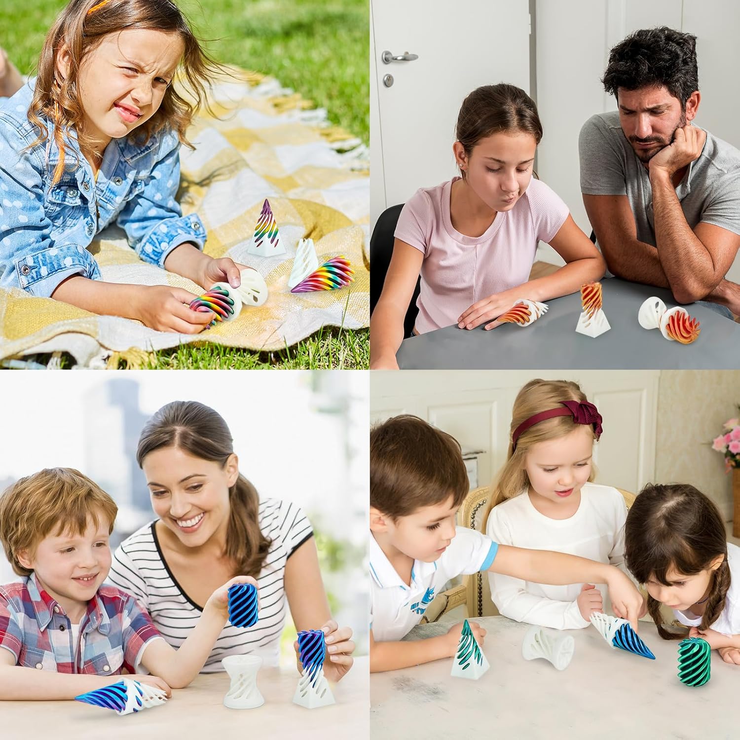 3 Packs Spiral Fidget Impossible Cone,3D Printed Optical Illusion Desk Toys Stress Relief Sculpture, Unique Office Gifts Teens Adults Kids Stocking Stuffers Christmas White Elephant(White-Rainbow)