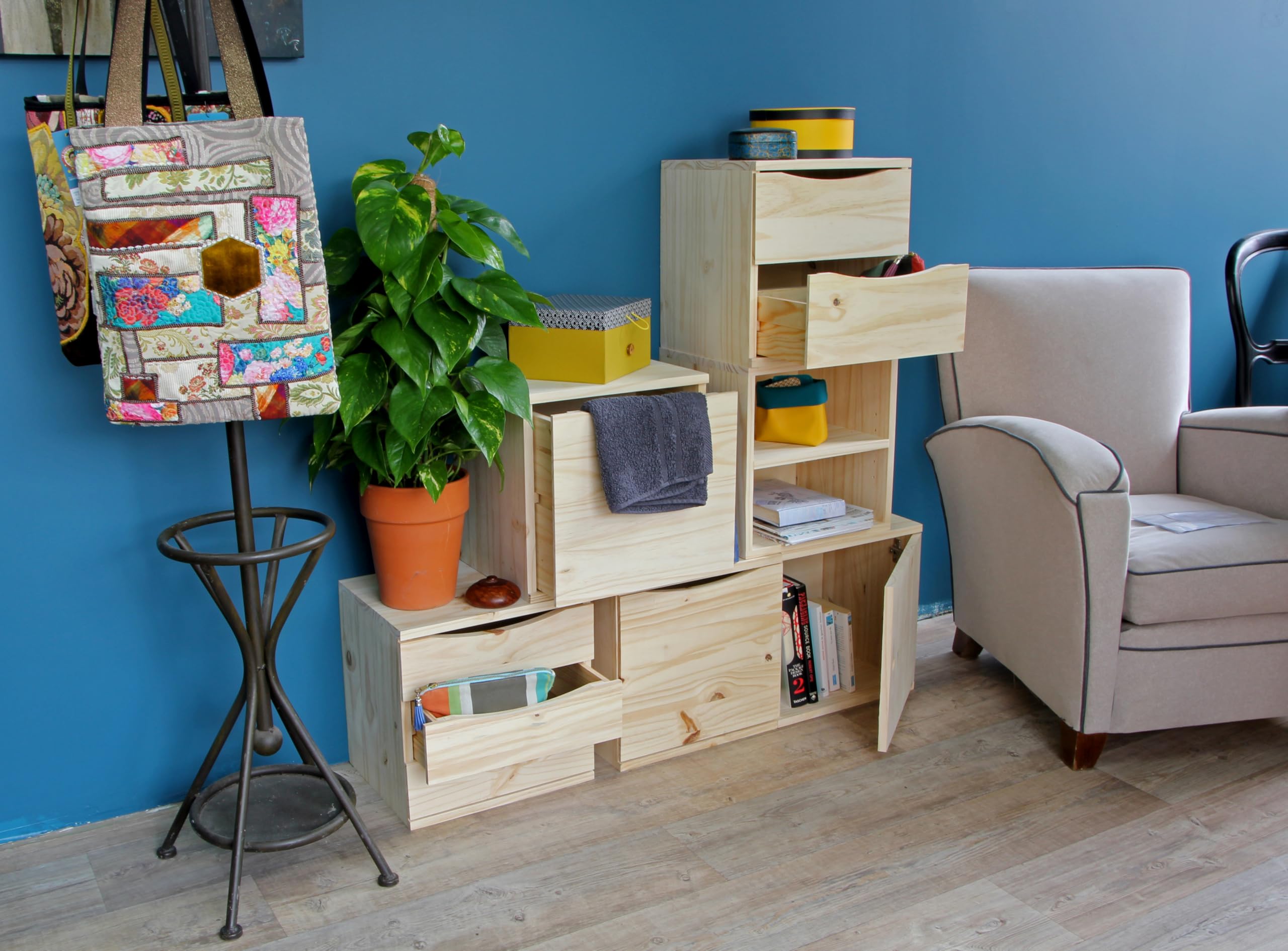Regalwürfel "Modulable" | Kiefer Massiv | Verschiedene Ausführungen | Würfelmodul aus Vollholz | Korpus Kiefernholz | Holzmöbel | Organisation (Modul 2)