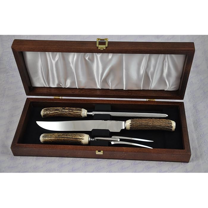 Buy Cased Genuine Genuine Stag Horn/Antler Handle 3 Piece Carving Set