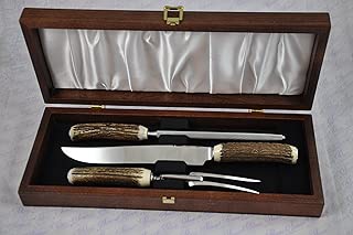 Cased Genuine Genuine Stag Horn/Antler Handle 3 Piece Carving Set Cased Made In Sheffield England - coolthings.us