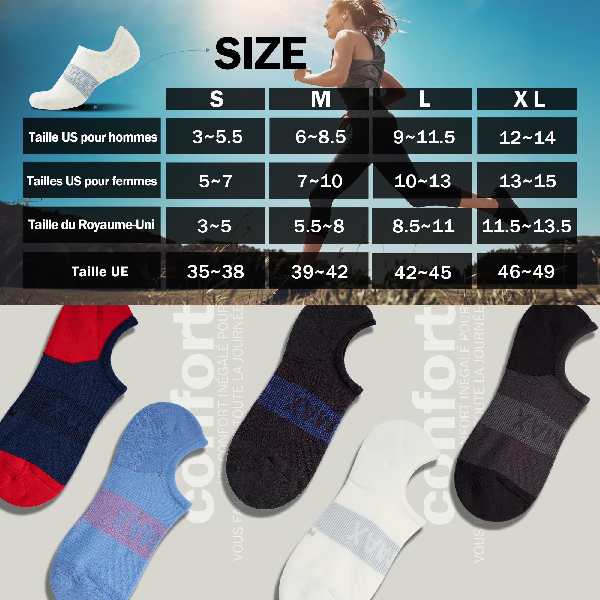 BRISIRA Coolmax Bambou Chaussettes Invisibles Homme Femme 5 Paires Chaussettes Basses Socquettes Contention Sport Running Anti Ampoule 35-38, 39-42, 43-46, 47-49