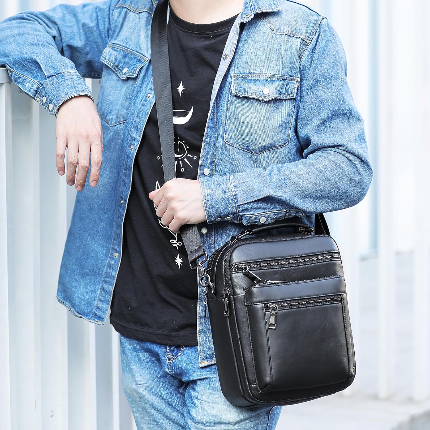 NIUCUNZH Genuine Leather Small Messenger Bag Vintage Leather Man Purse Handbag Crossbody Shoulder Bags for Men