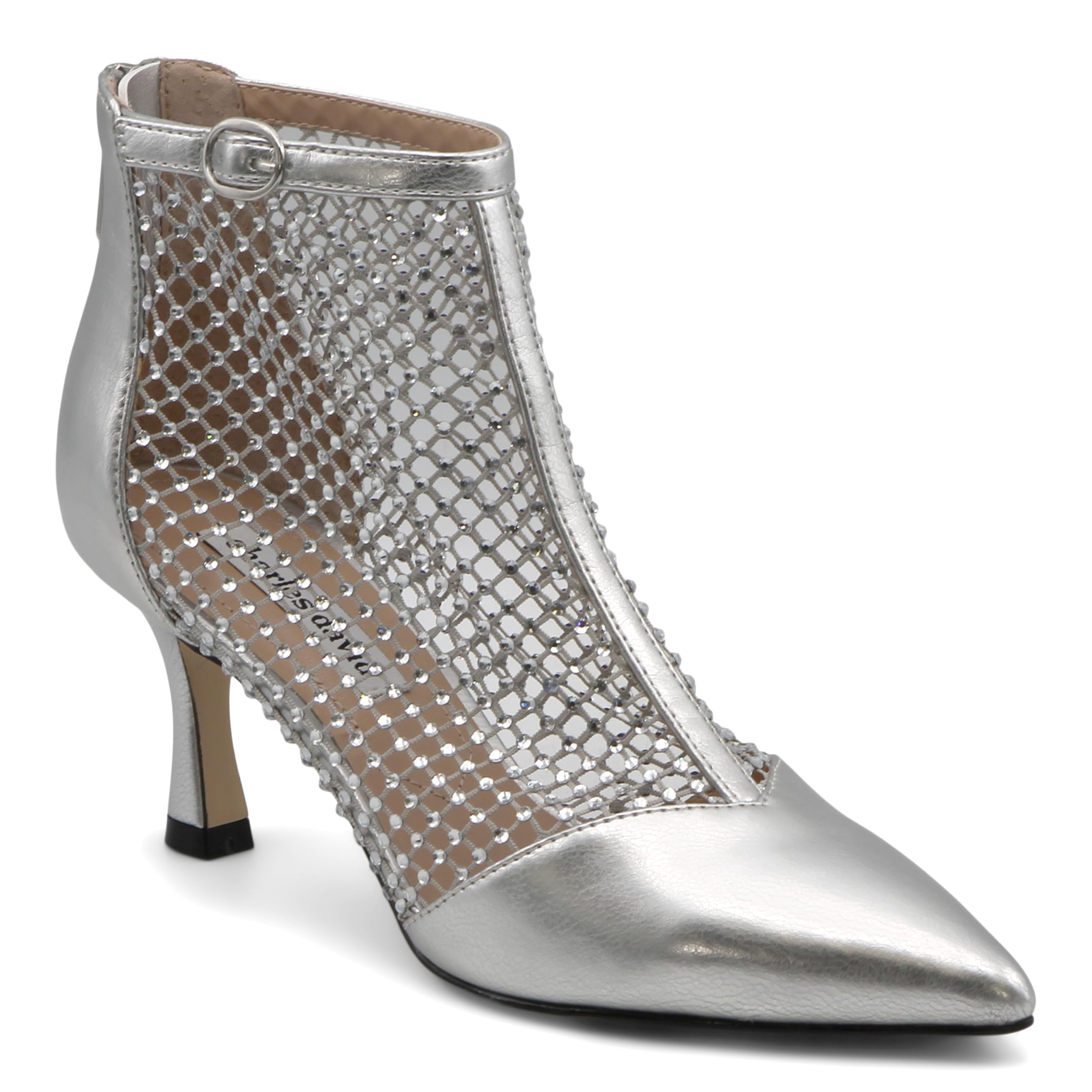 Charles David Womens Ankle Boots Arnie Rhinestone Mesh Mid Heel Pointed Toe