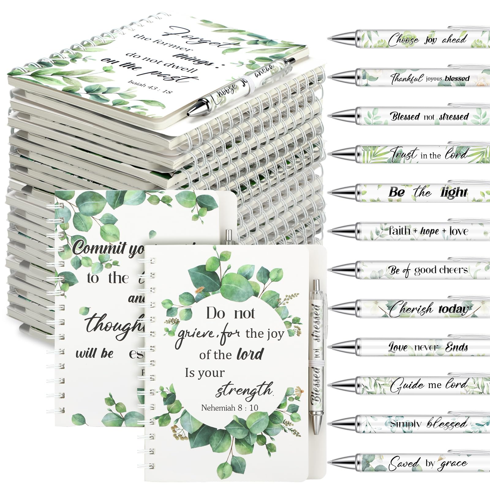 48 Set Christian Bible Pens Notepads Gifts Inspirational Bible Verse Pens Bulk 8 x 5.7 Inches Christian Prayer Journals Women Set Christian Notebooks for Women Church Office School(Fresh)