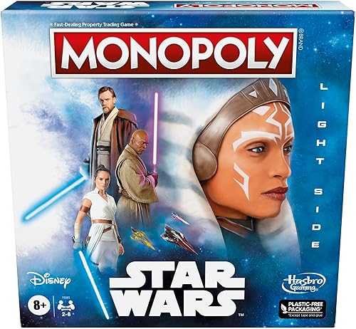 Monopoly Hasbro Gaming Star Wars Light Side Edition Juego de mesa para familias y niños a partir de 8 años, juego de Jedi de Star Wars para 2 a 6