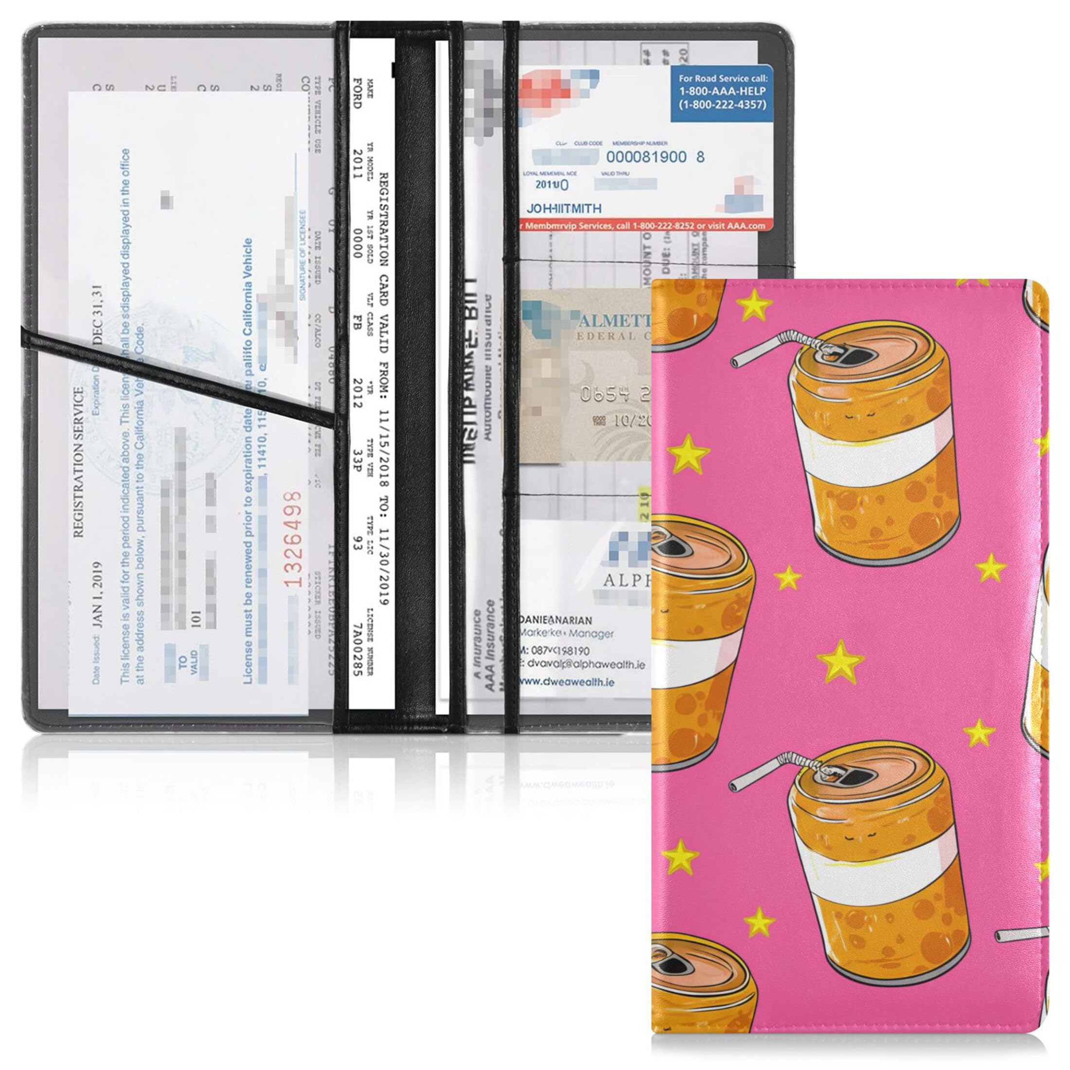 Kigai Orange Soda Cans Car Registration and Insurance Holder Vehicle Glove Box Organizer Car Document Holder for Driver's License and Cards