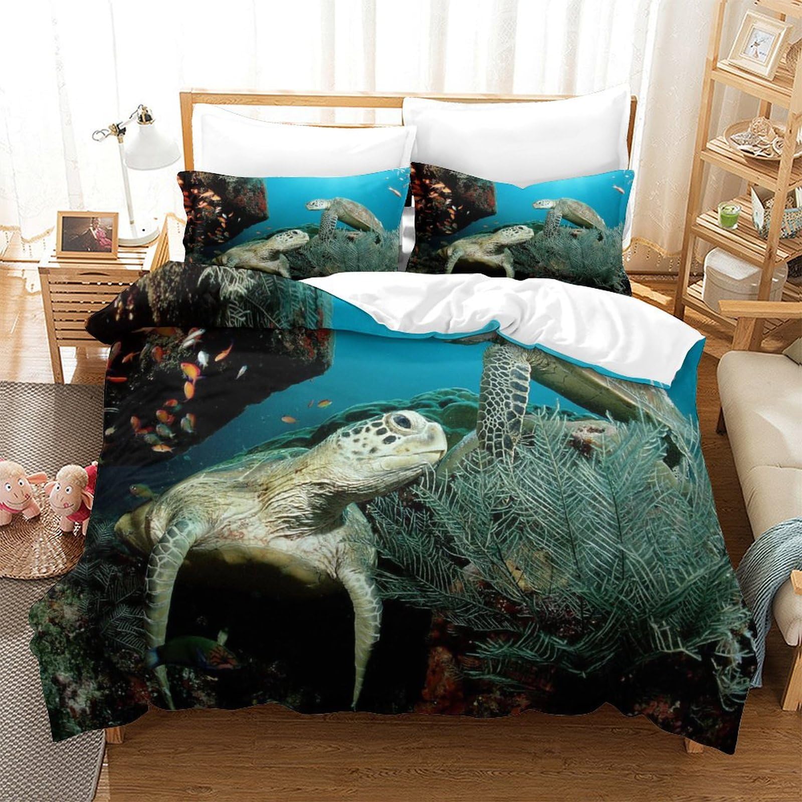 P1s9u7w5y Sea Turtle-2 3D Printed Ocean Creatures Duvet Cover Set 3Pcs Microfiber Underwater Bedding Set Double（200X200cm）