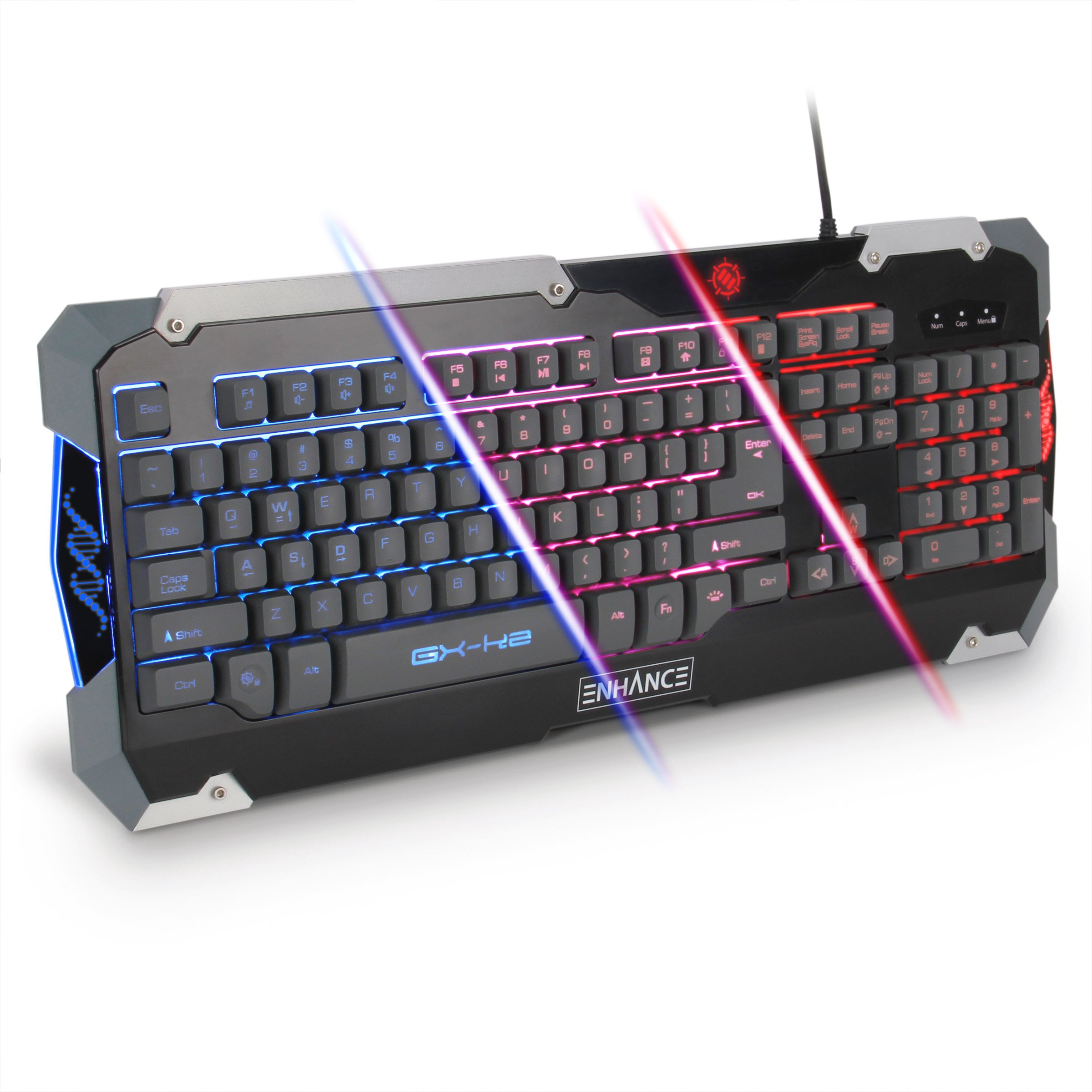 Enhance GX-K2 Gaming Keyboard with 104 Hybrid Mechanical Feel Keys, LED Backlit, & Braided Cable - 3