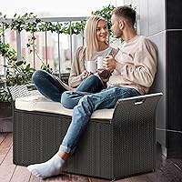 Vista 4 de YITAHOME 90 Gallon Outdoor Wicker Storage Bench w/Cushion, Large PE Rattan Deck Storage Box w/Handles & Hydraulics for Patio Furniture, Cushions