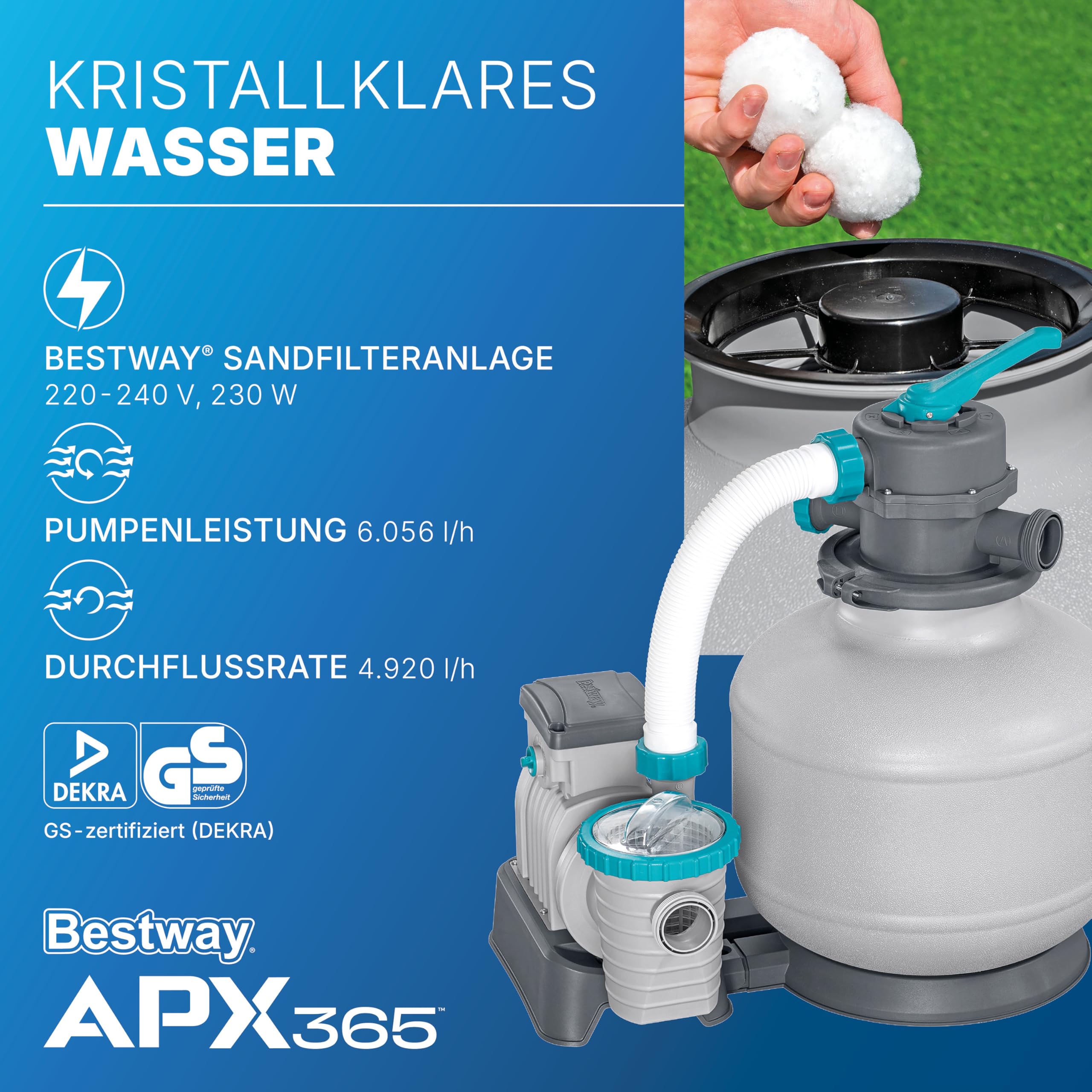 Bestway APX365 Winterfestes Frame Pool Set, Ø 549 x 132 cm, 26.000 L, Sandfilteranlage, Marmor-Optik, Ganzjahresschutz, Kein Abbau nötig, Werkzeugloser Aufbau, Sicherheitsleiter, Abdeckplane