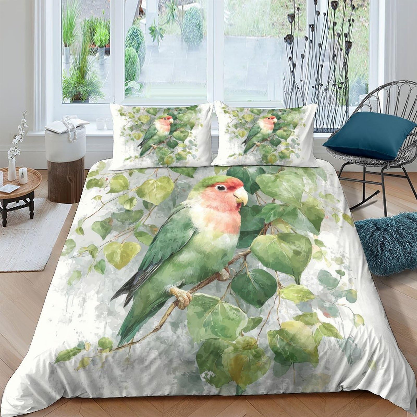 Ctjqhvkz Style-1 3D Printed Watercolor Parrot Fitted Sheet Microfiber Soft Green Leaf Mattress Cover For Bedroom Guest Room Home Decor Single（135X200cm）