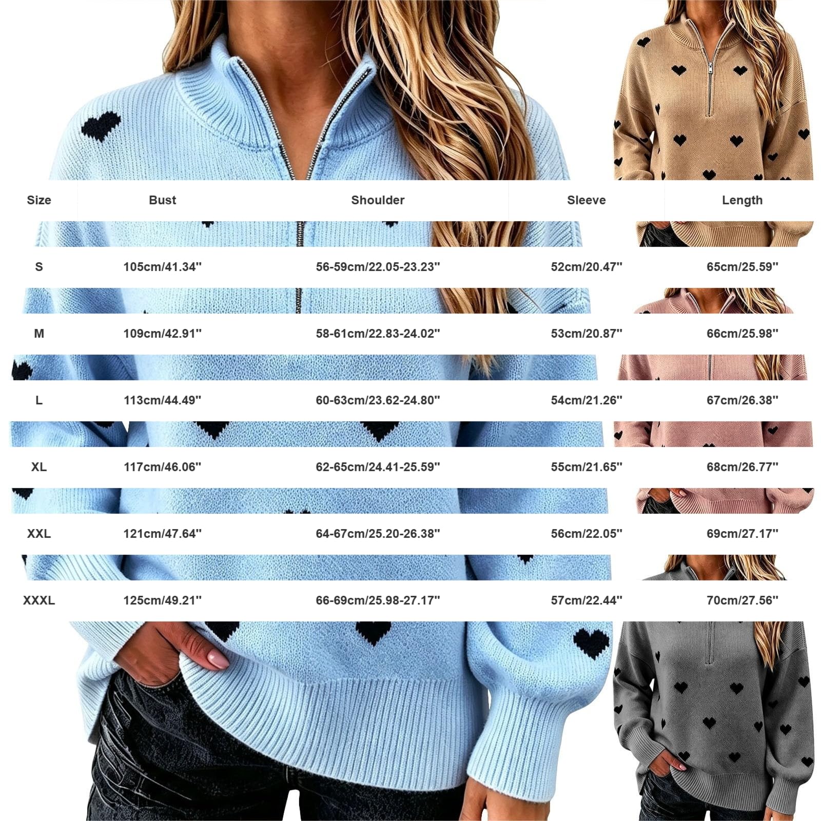 Donna Maglione Mezza Zip Cuore Collo Alto Manica Lunga Maglia Pullover