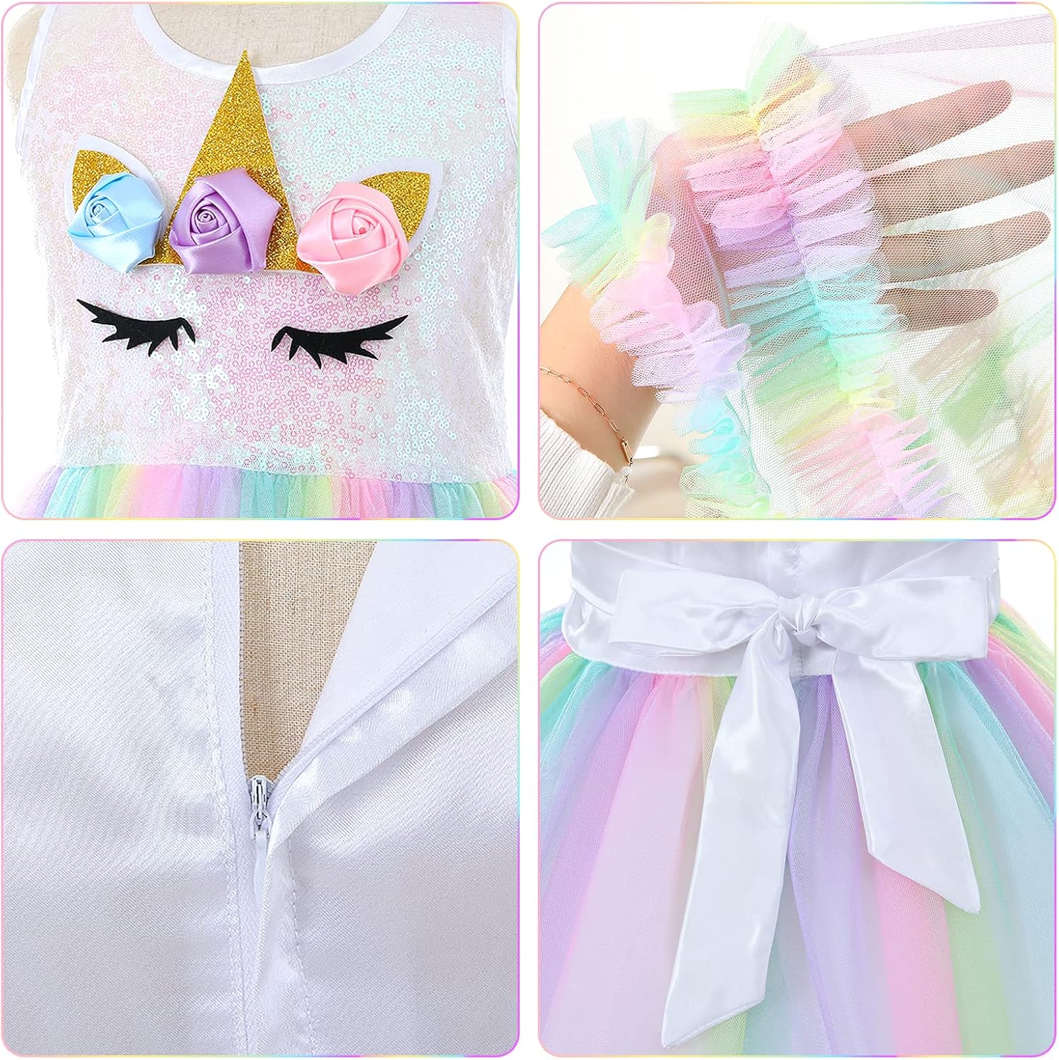 Miniatura 5 de Little Funny Unicorn Costume for Girls Sequin Unicorn Costume Dress for Halloween Rainbow Princess Outfit for Birthday Party