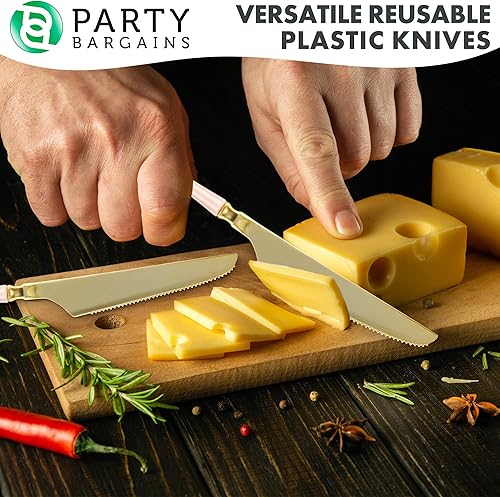 Miniatura 4 de PARTY BARGAINS Cuchillos desechables de plástico, paquete de 20 unidades, oro rosa, cubiertos de cocina de diseño moderno infinito, perfectos para
