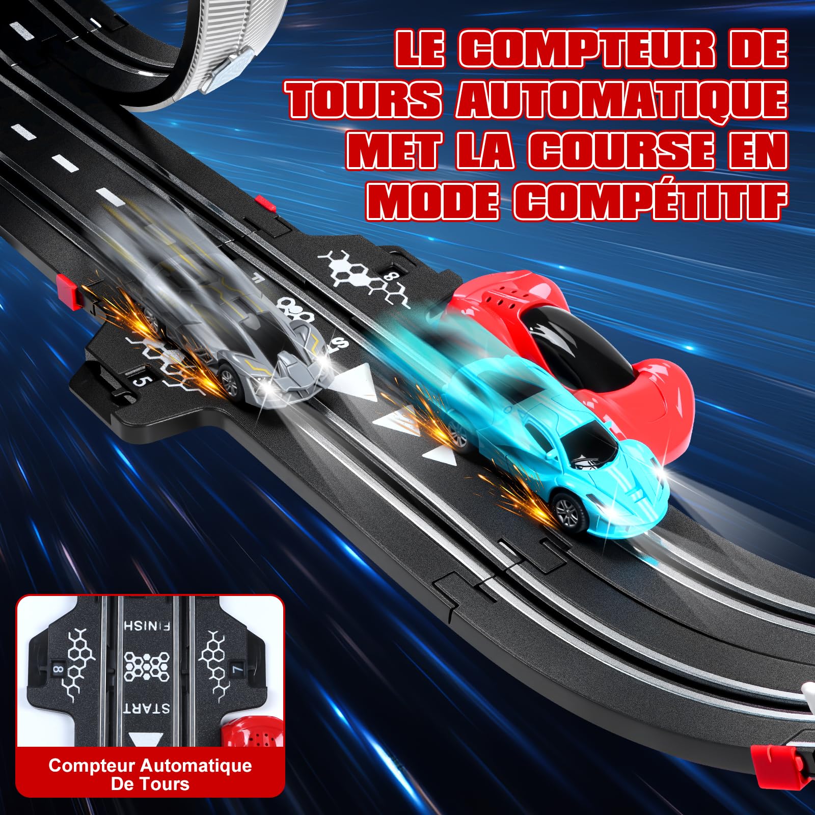 Circuit Voiture Electrique Lumineuse 1:64 Piste - 4 LED Voitures