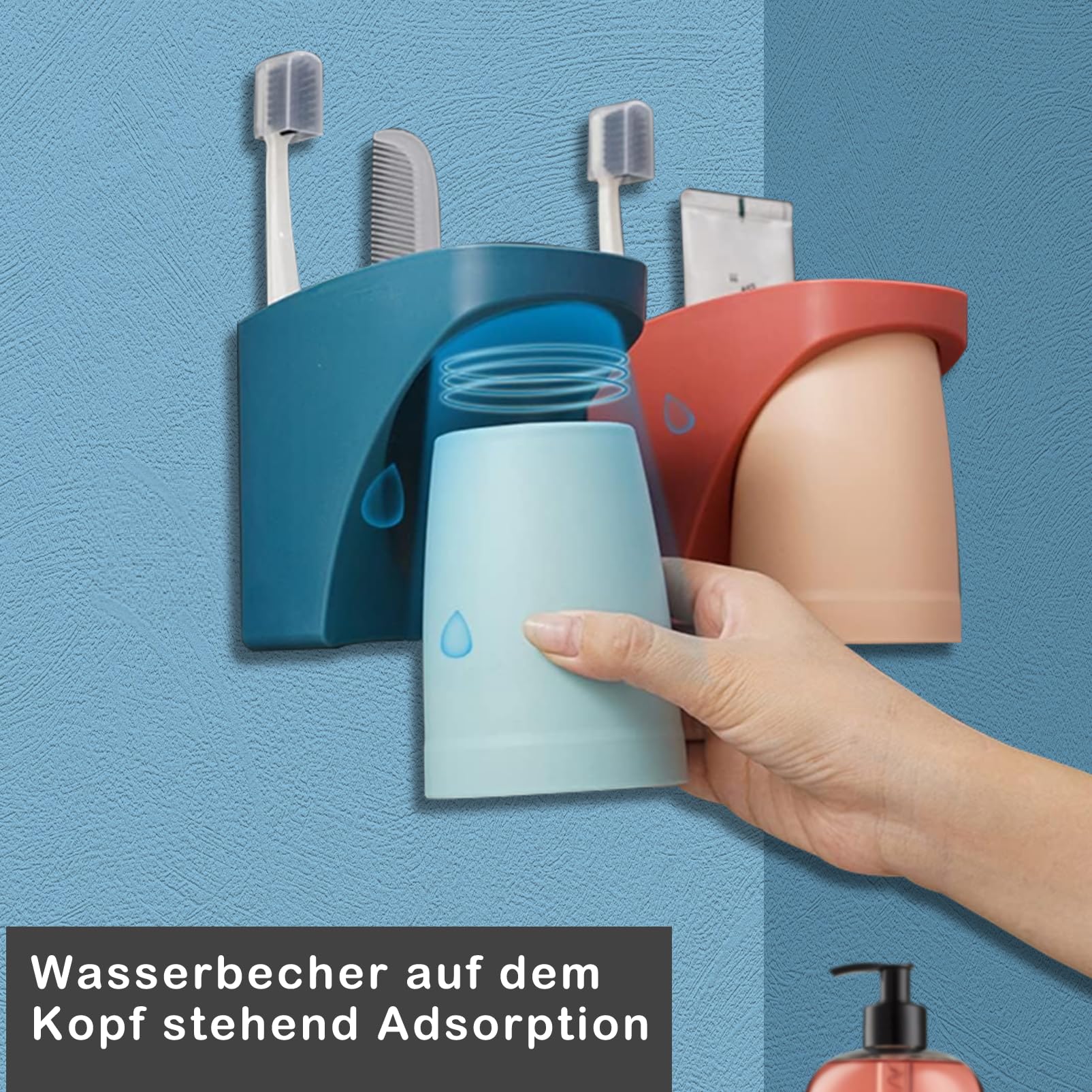 Lot De 3 Porte-gobelets à Dents Sans Perçage : Porte-brosse à Dents Mural HOMURY Avec Gobelet Magnétique, Set De Gobelets Pour Salle De Bain (rouge Vert Bleu), YS-550