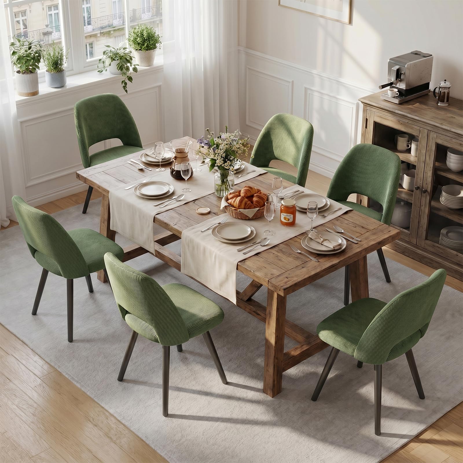 JIJIAN Esszimmerstühle 4er Set, Stühle Esszimmer, Küchenstühle, Wohnzimmer Essstühle mit Ausschnitt Rückenlehne Streifen Samt Stuhl, Gepolsterte Stühle für Esszimmer, Küche, Schlafzimmer, Grün