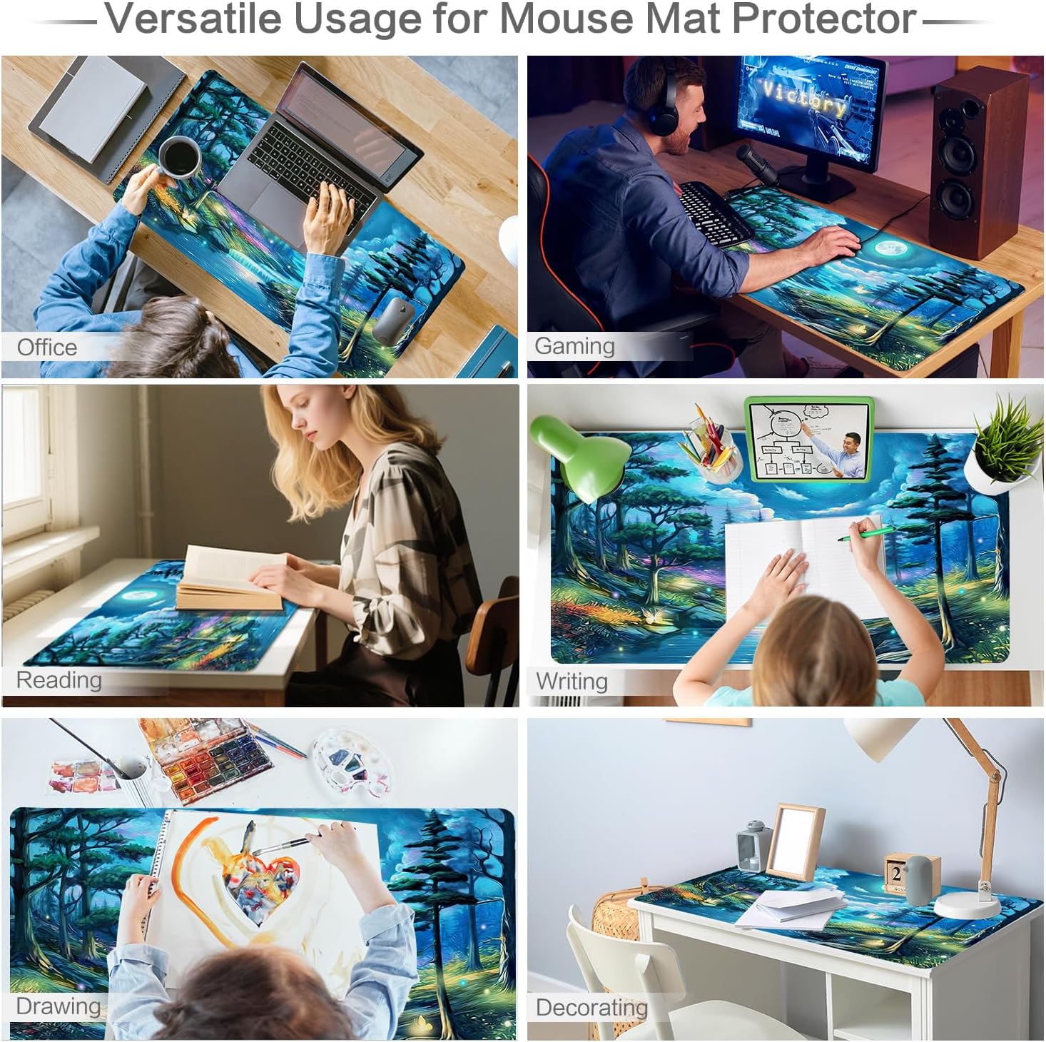 Lokigo Desk Pad, Extended Large Gaming Mouse Pad, Waterproof Starry Night Mouse Pad for Desk Rubber Base with Stitched Edges DeskMatt for Games Laptop Home Decor 31.5"x15.7", Forest Butterfly - Image 7