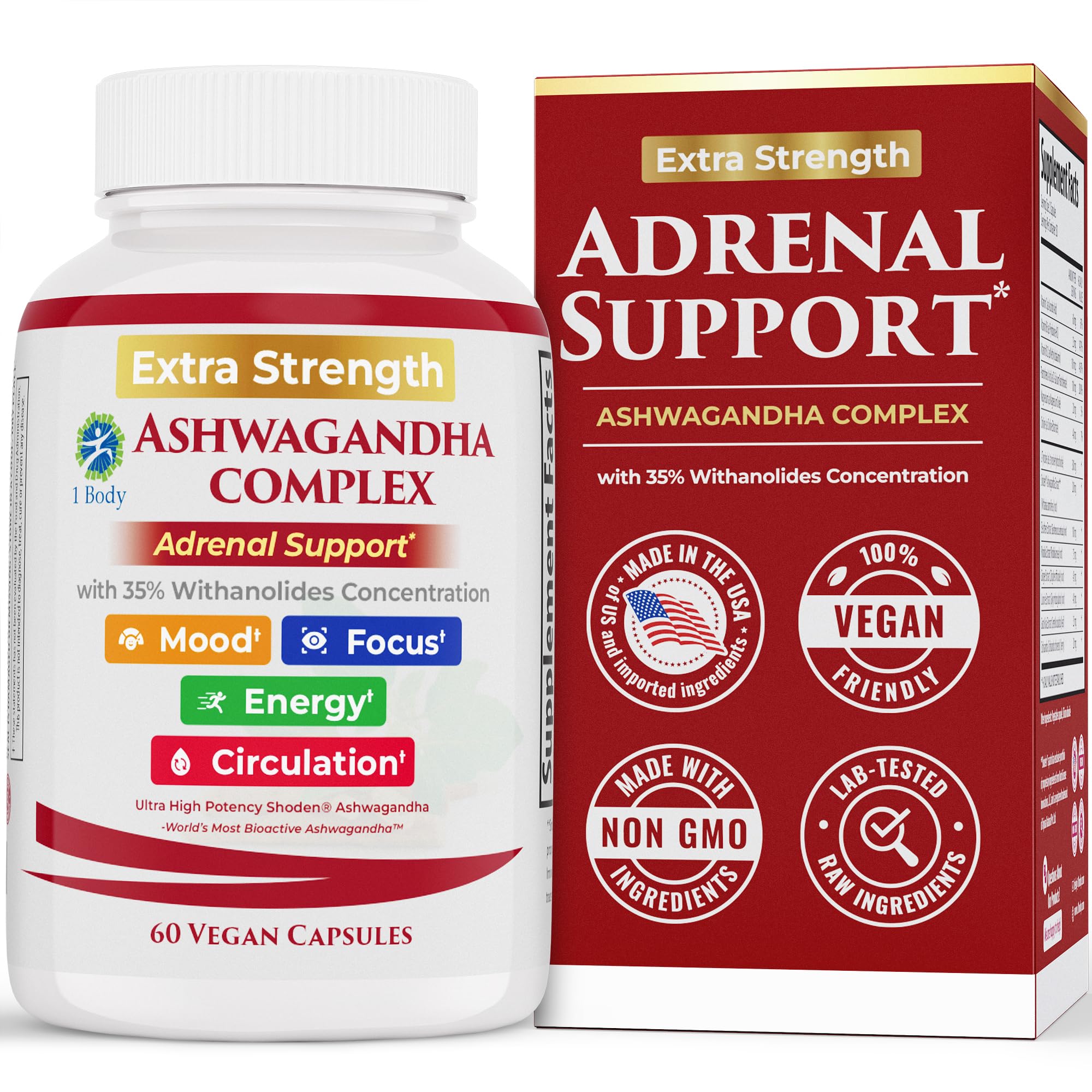 1 Body Adrenal Support - Cortisol Manager - A Complex Formula Containing Rhodiola Rosea