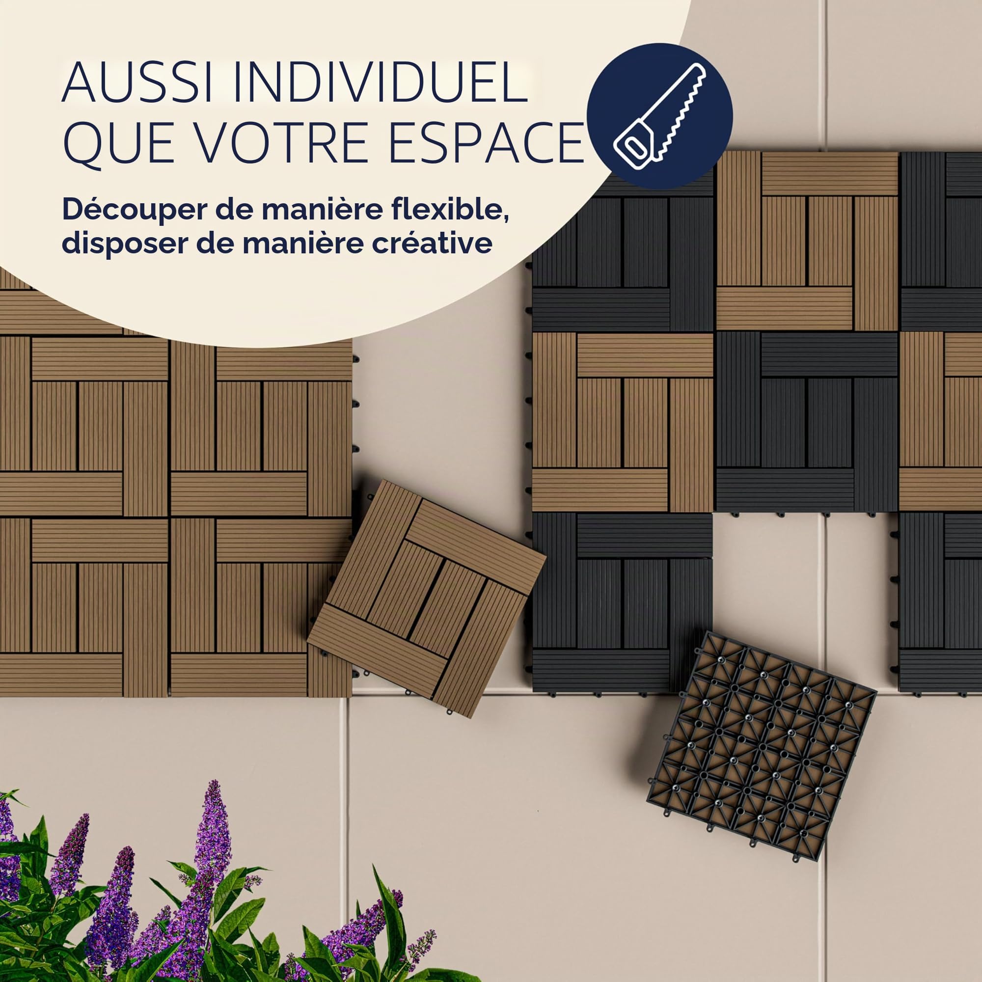 CASARIA® 11x Dalles WPC clipsables 30x30cm dalle terrasse extérieur antidérapant sol jardin caillebotis résistant UV intempéries imitation bois composite balcon mosaïque terre cuite