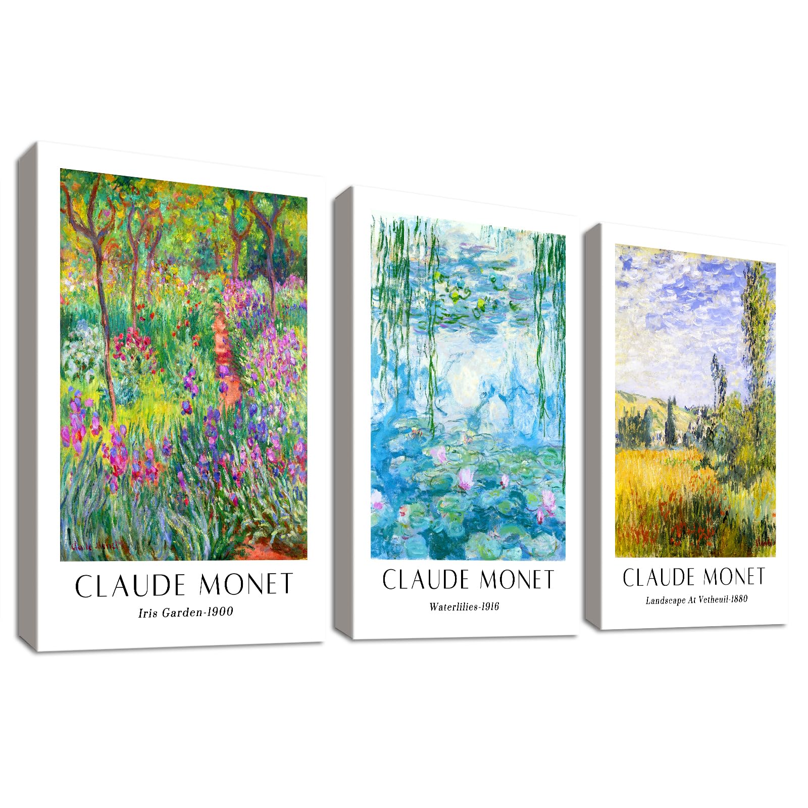3 Pcs Wooden Framed Canvas Wall Art Set Claude Monet Water Lilies Painting on Canvas Prints Poster Vintage Impressionist Botanical Pictures for Living Room Bedroom Hallway Wall Decor 50x70 cm x3pcs โ image 1
