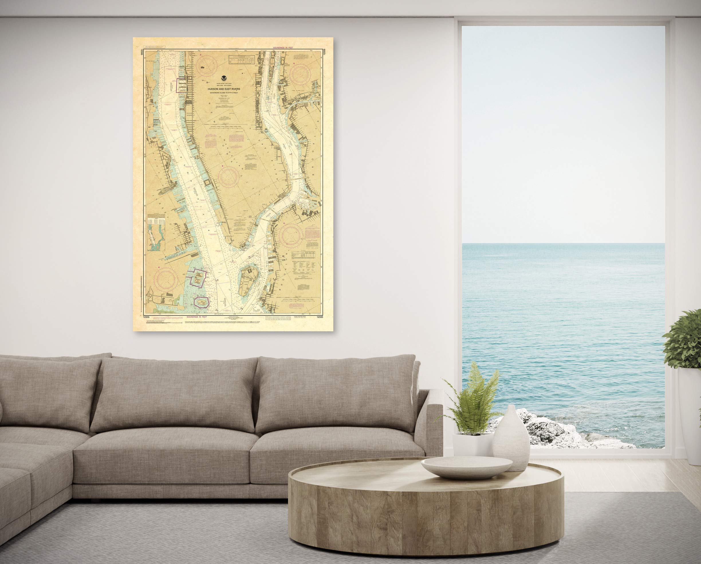 Paradise Cay Publications, Inc. Antiqued NOAA Chart 12335: Hudson and East Rivers Governors Island to 67th Street