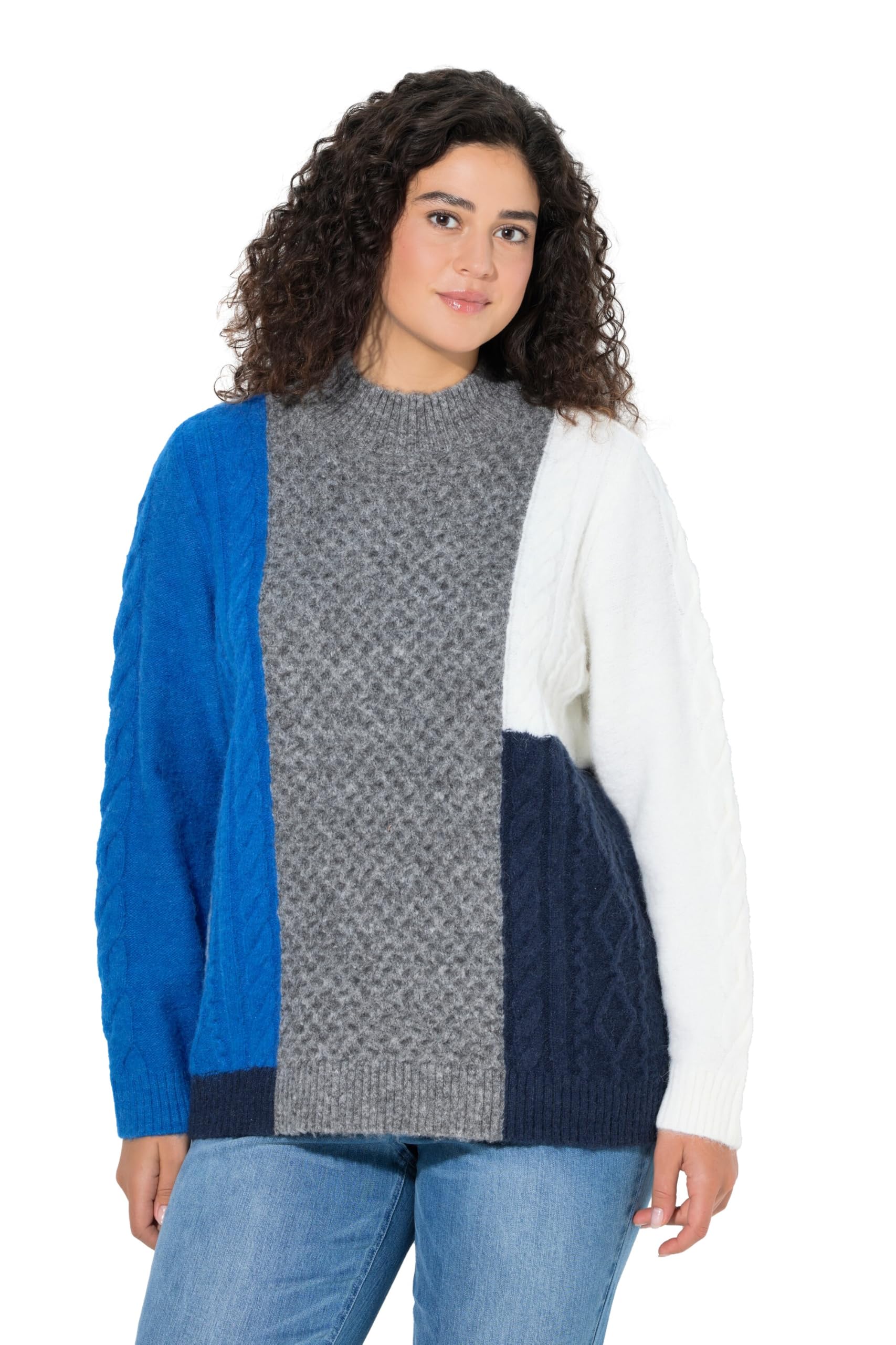 Ulla Popken Damen große Größen Übergrößen Plus Size Pullover, Colorblocking, Stehkragen, Langarm 844555