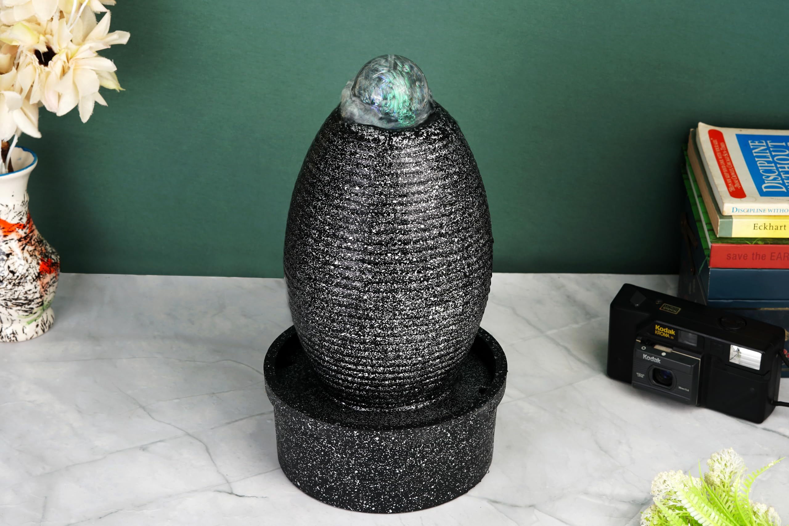 HOME ELEMENTS Tabletop Waterfall Fountain with Crystal Ball for Home Decor Desktop Showpiece Fountain for Living Room Housewarming Gift Office Zen Water Fountain (FT_014)