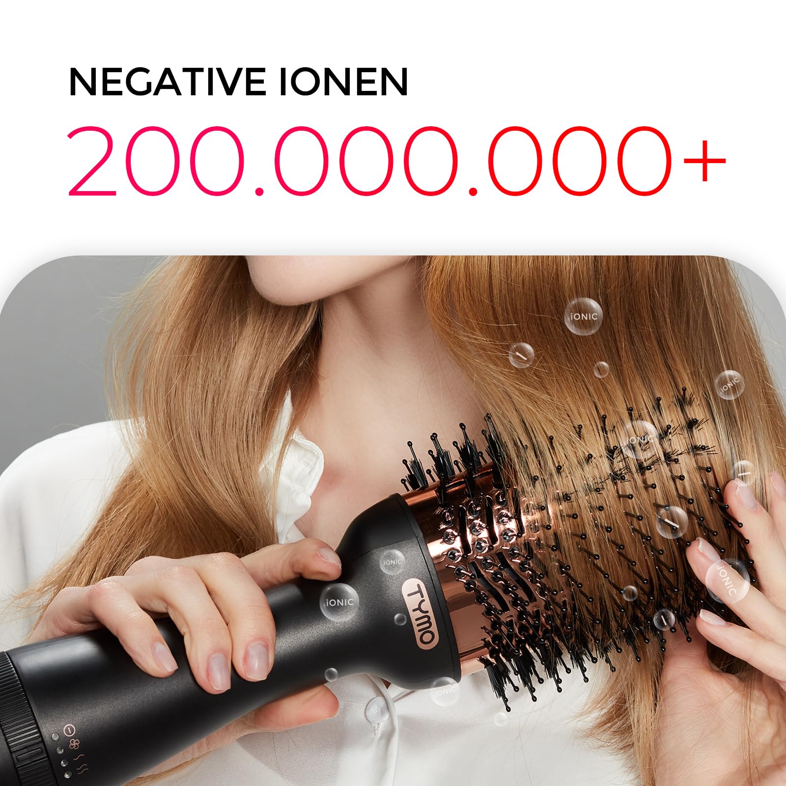 TYMO Warmluftbürste Rundbürstenföhn, Haartrockner und Volumenbürste in einem, Ionen Föhnbürste Stylingbürste Für Schnelles Föhnen, Glätten, Locken, Volumen Kreieren, 3 Temperaturen, Eurostecker, Gold