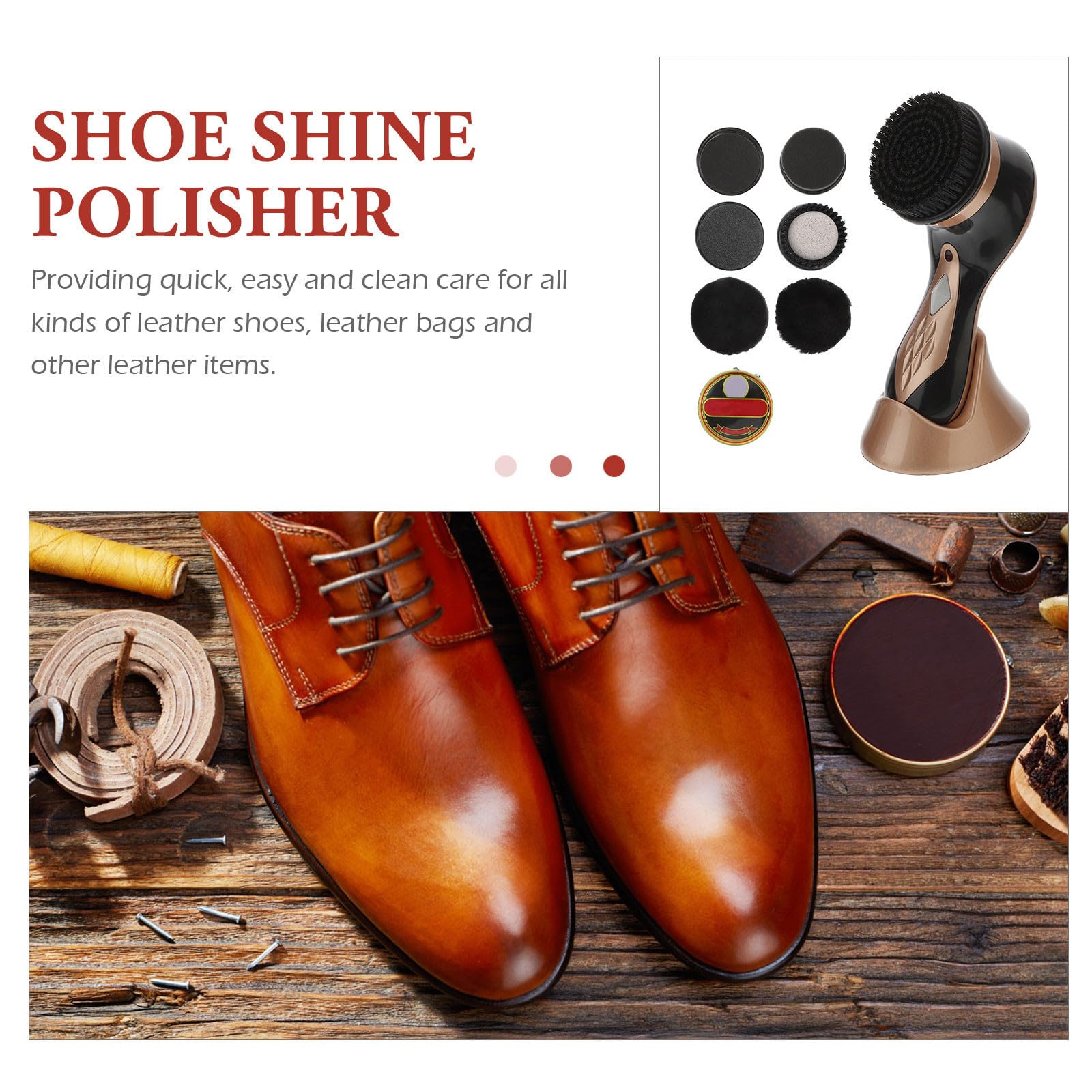 Tofficu Spazzola Elettrica per Lucidare Scarpe in Pelle Oro Portatile 7 Testine di Ricambio Kit Pulizia Scarpe che Mantiene le Mani Pulite e Lucida Efficacemente