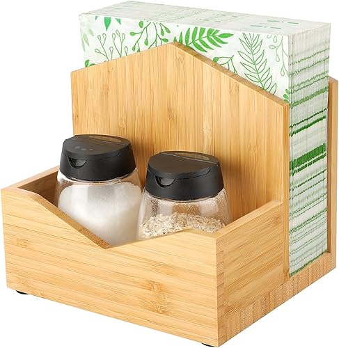 MaxGear Servilletas de bambú, soportes verticales de madera natural, servilletero de sal y pimienta, soporte de almacenamiento de mal funcionamiento