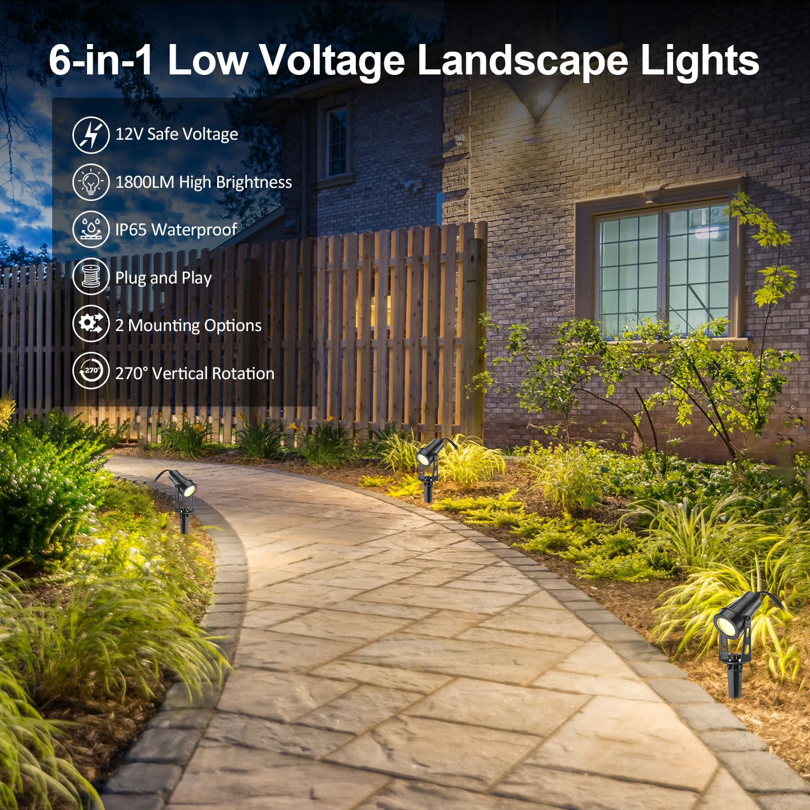 Gartenbeleuchtung mit Strom, 6er Gartenstrahler mit Erdspieß, 3W Gartenleuchte Warmweiß IP65 Wasserdicht für Rasen, Haus, Hof, Baum, Hinterhof, Terrasse (1800LM)
