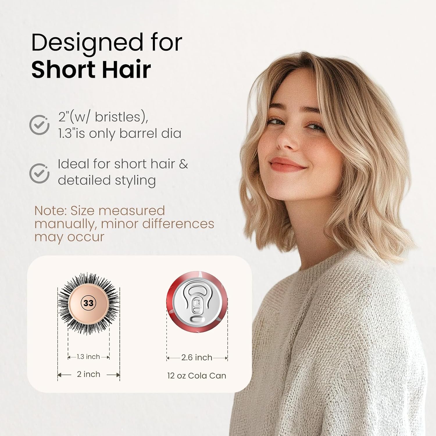 aimike round brush for blow out, small round hair brush w/nano ion thermal ceramic tech, professional roundbrush for blow drying & styling, maximum volume and shine, barrel 1.3 inch standard version - barrel 1.3"