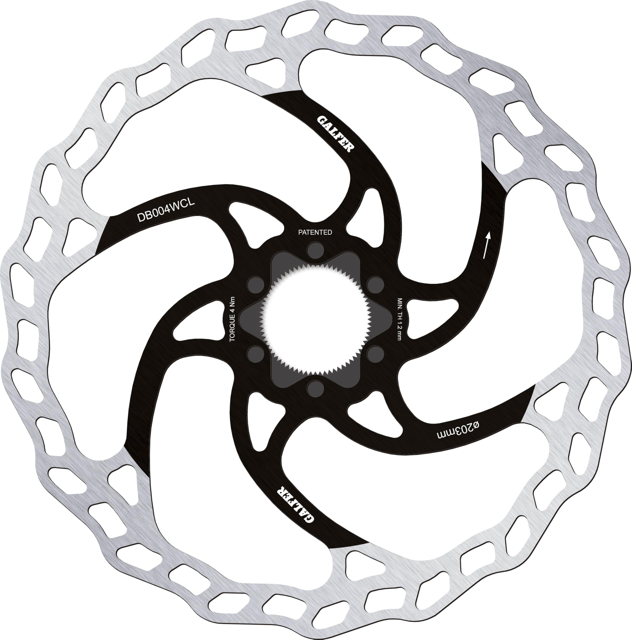 Galfer GALFER-DB004WCL Disco Freno para MTB Center Lock (1.8mm) 203mm, Unisex Adulto, Negro, ESTANDAR | powersports-frenos-rotores