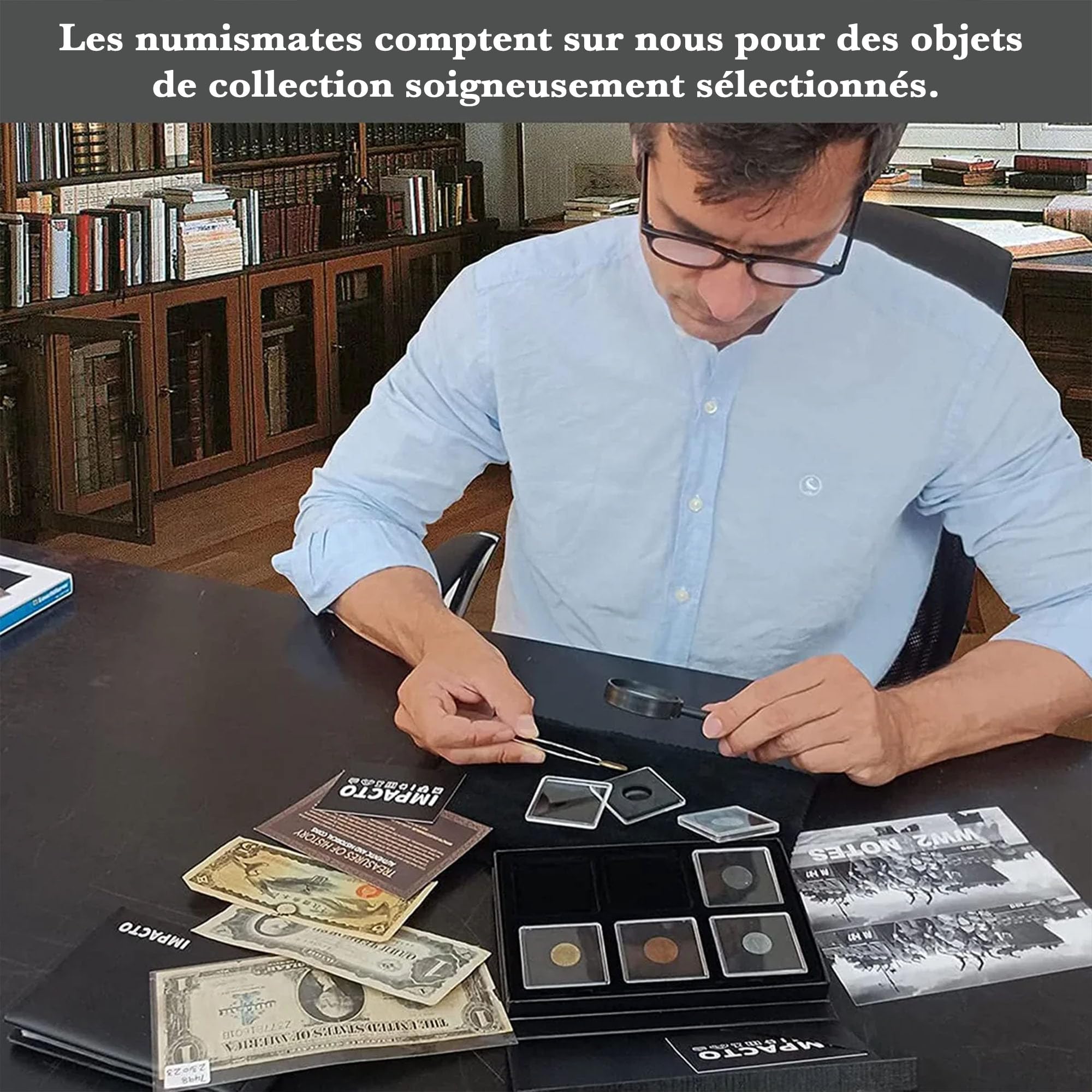 IMPACTO COLECCIONABLES Collection de 6 Monnaies Authentiques de la Seconde Guerre Mondiale - Débarquement de Normandie (D-Day 1944) - Coffret de Collection avec Certificat d’Authenticité