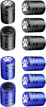 5 Pack Black + 5 Pack Blue Tire Valve Stem Caps Dog Cat Paw Metal Air Caps with Plastic Liner, Corrosion Resistant, Leak-Proof, Universal Stem Covers