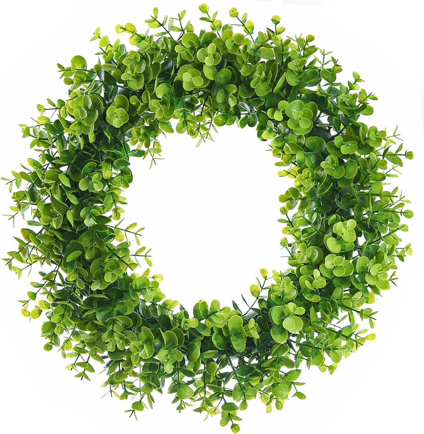 Lvydec Artificial Green Leaves Wreath - 15" Fake Eucalyptus Wreath Outdoor Green Wreath for Front Door Wall Window Party Décor