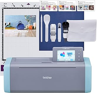 ScanNCut SDX125E Electronic DIY Cutting Machine with Scanner, Make Custom Stickers, Vinyl Wall Art, Greeting Cards and More with 682 Included Patterns,Titanium/Aqua