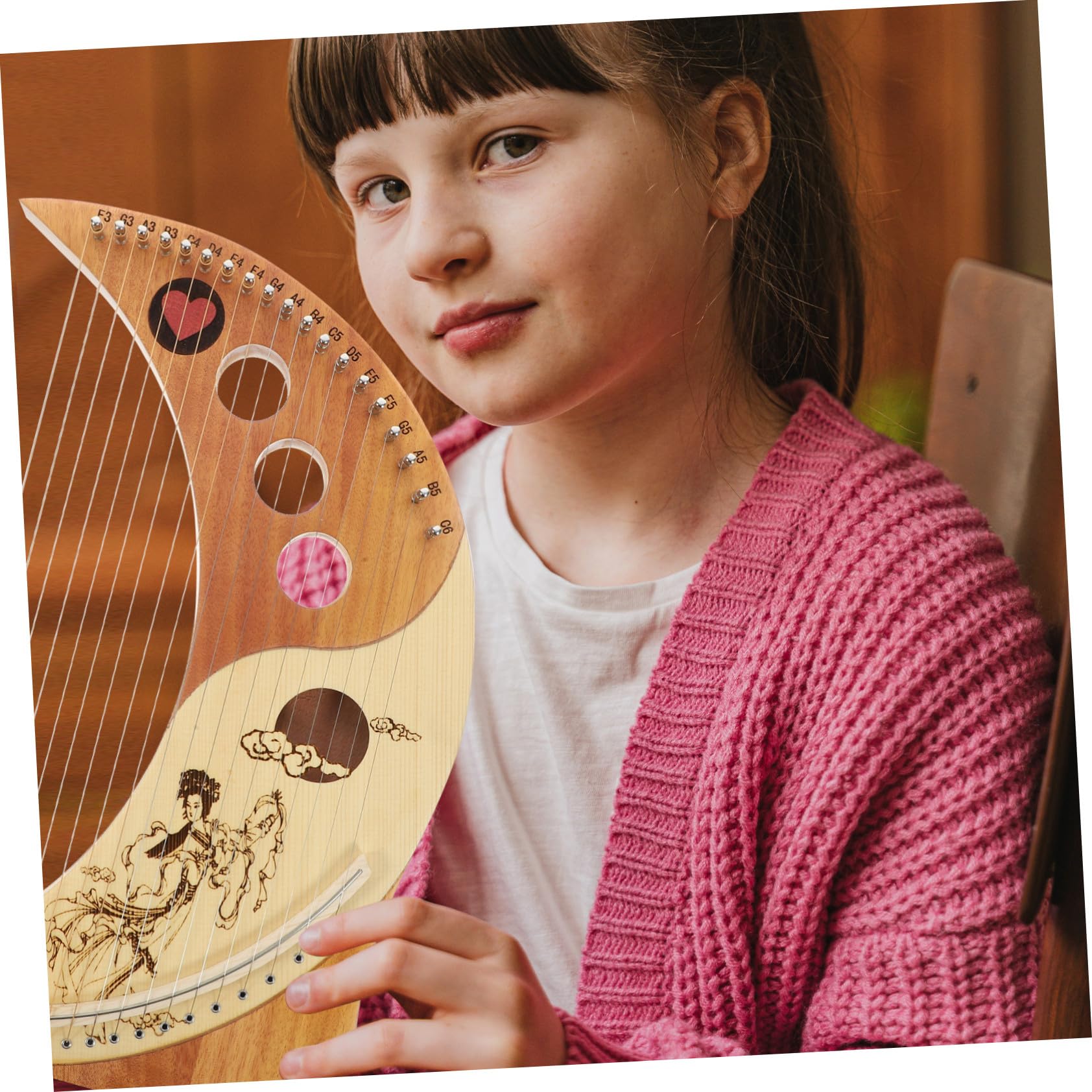 Yardwe 19-saitige Lyre Harfe aus Zedernholz Tragbares Saiteninstrument mit Vollem Klang und Warmem Ton Inklusive Ersatzsaiten und Plektrum für Kinder und Anfänger Zufällige Farbe