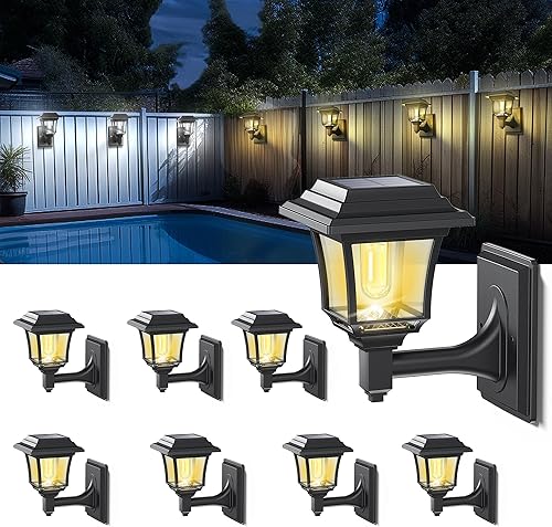 LeiDrail Luces solares para valla, 2 modos de luces solares de pared con bombilla Edison, accesorios de casa de juegos al aire libre, impermeables,