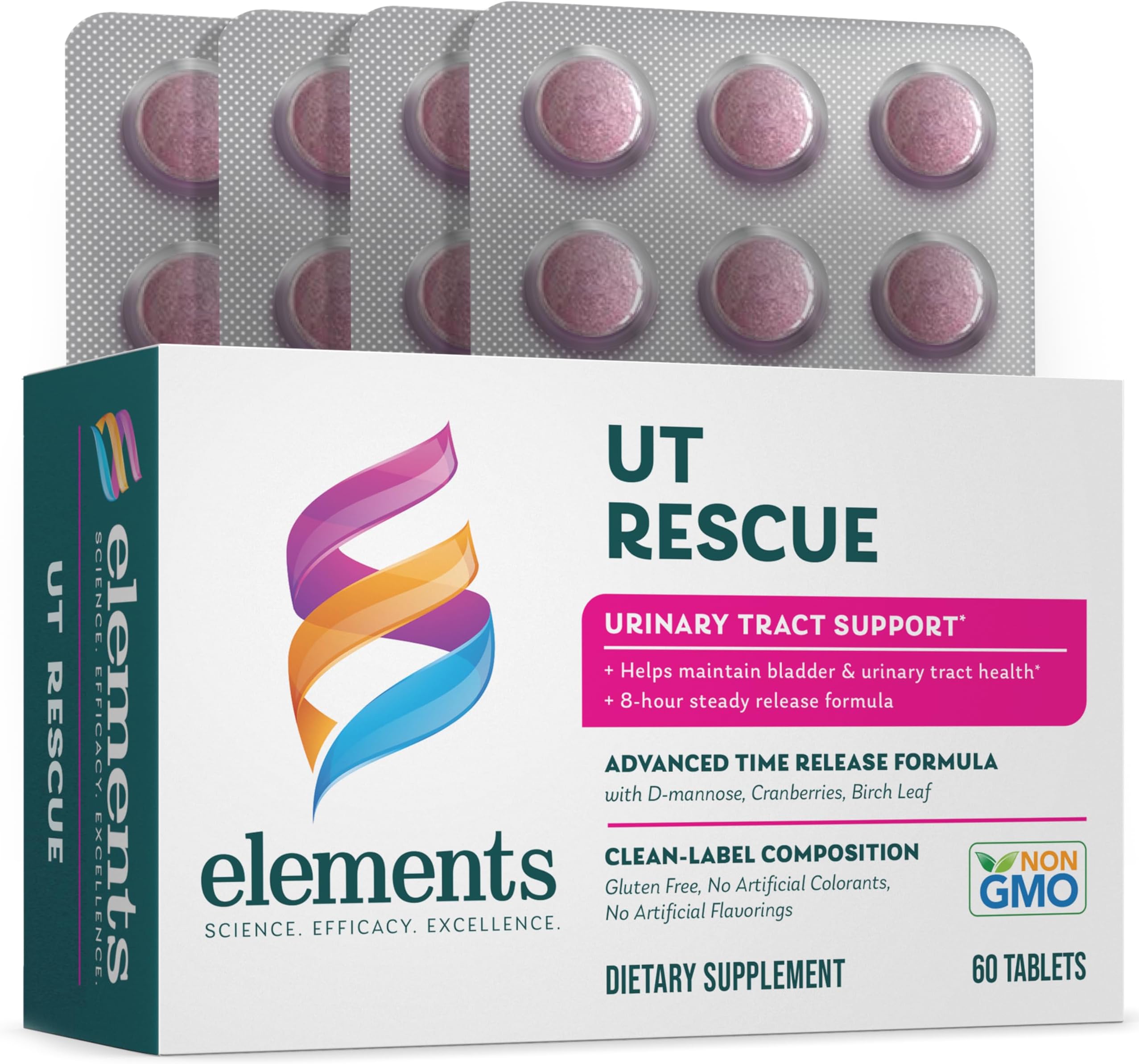 Elements UT Rescue, 60 Tablets (30 Day Supply), Urinary Tract Support Supplement, Bladder and Urinary Tract Health Support and Cleanse, Gluten Free