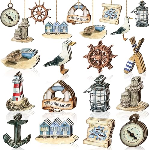 Maitys 36 Pcs Beach Wooden Ornaments Ocean Summer Tree Decorations