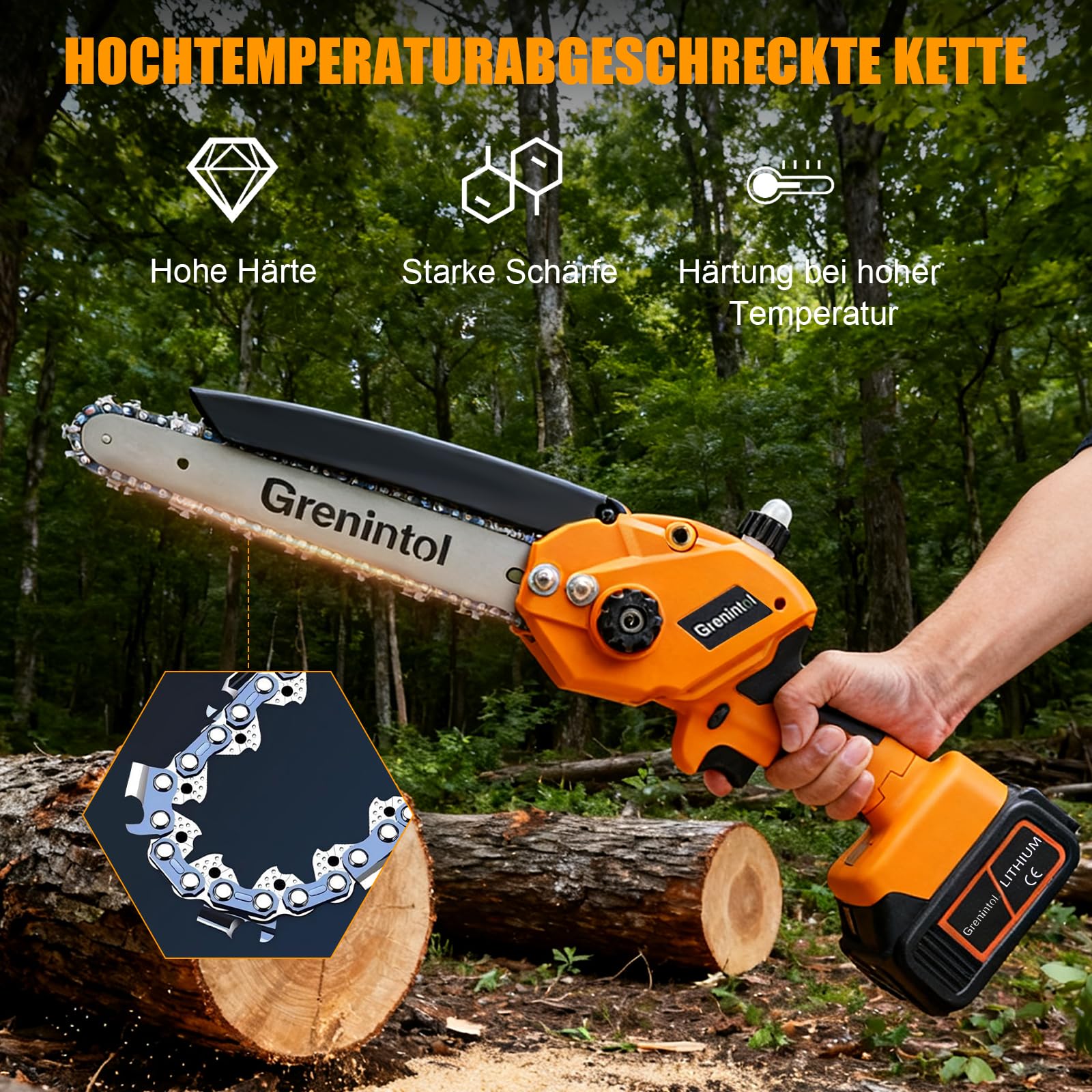 Mini Motosega 8 Pollici, Motosega a Batteria con 2×3000mAh, Motosega Elettrica 1000W Brushless, Sega a Catena a Una Mano, Lubrificazione Automatica, per Potatura, Giardino e Legno