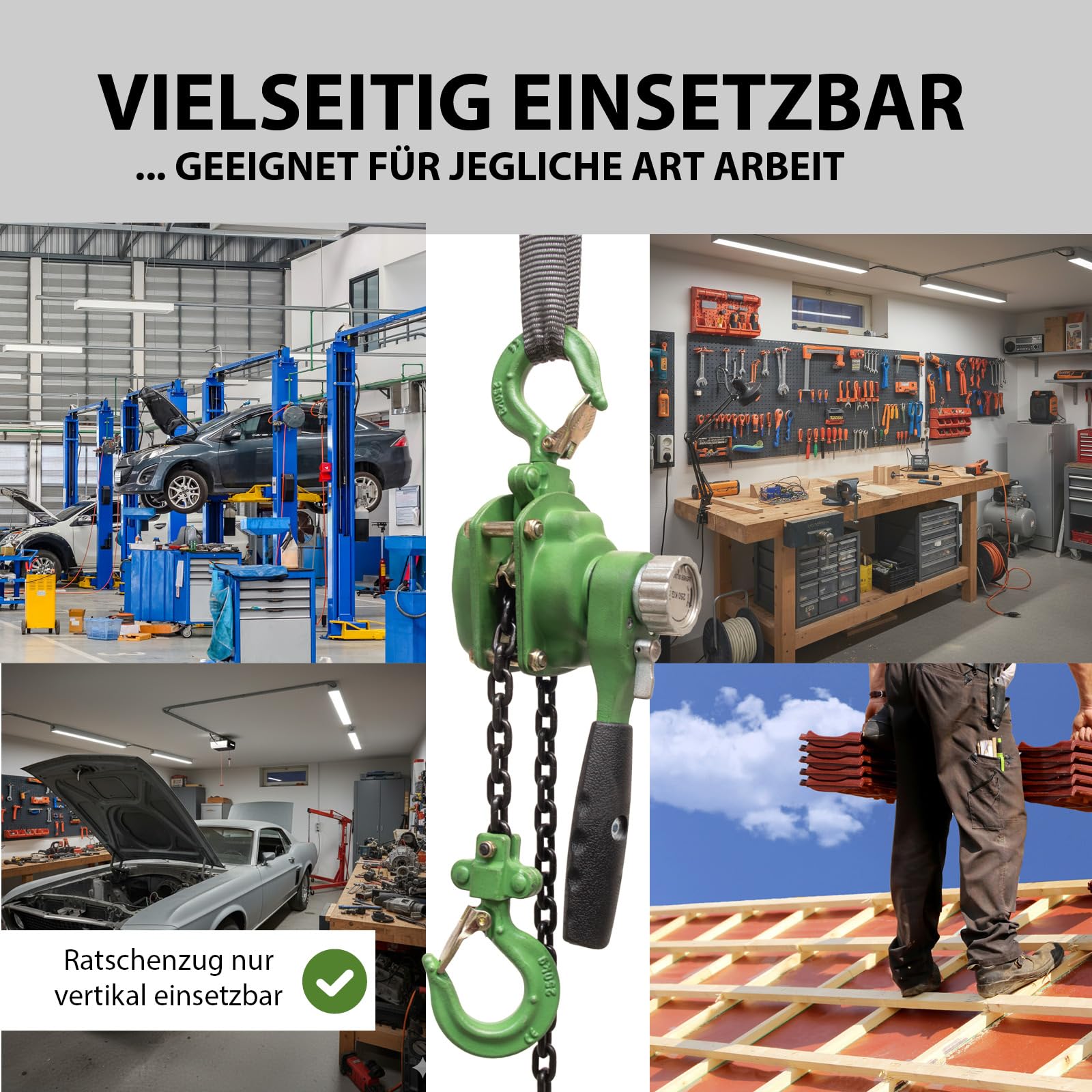 TRUTZHOLM Ratschenzug 250 kg 1,5 m Hubhöhe mit öliger Kette kompakter Hebelkettenzug zum Heben, Ziehen und Spannen für Werkstatt, Montage und Baustelle mit Sicherheitslaschen und Präzisionsratsche
