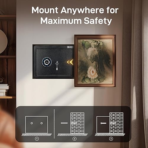 Miniatura 8 de ADIMO Caja fuerte biométrica, 1.2 pies cúbicos de huellas dactilares con teclado de pantalla táctil, estante extraíble, sistema de alarma, caja de