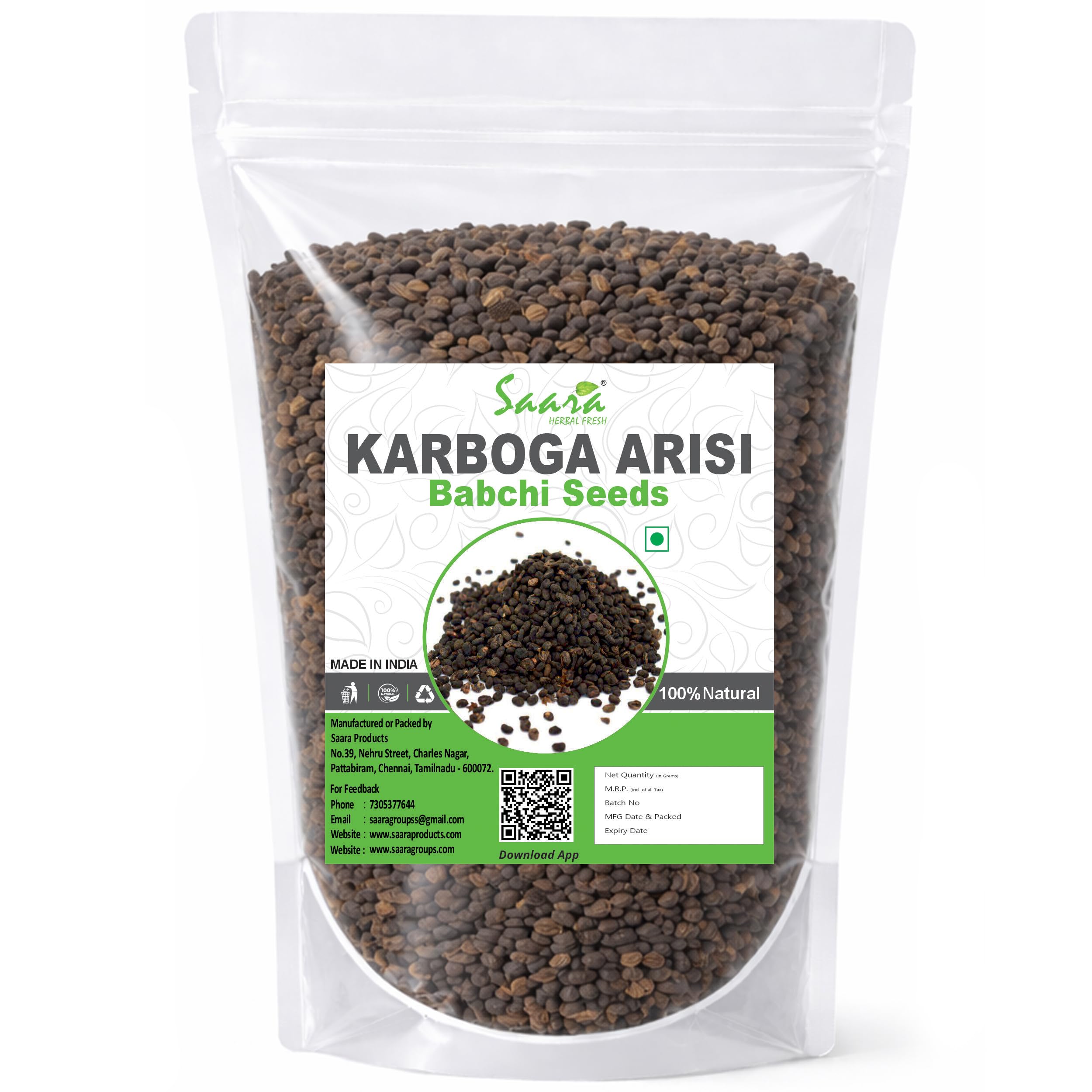 Saara HERBAL FRESH Karboga Arisi,100g, Babchi Seeds, Psoralin Corrylifolia, Saammangi Seeds, Karpokkari, Bavanchalu Seed,(pack of 1 x 100g)
