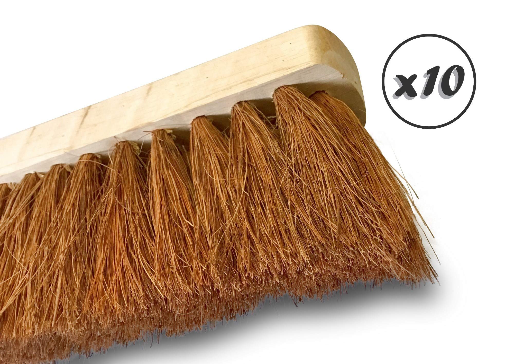 Lot de 10 balais de ménage en Fibres de Coco Naturel | Longueur 29 cm | Semelle Bois | Douille vissante Plastique | sans Manche | Kibros 2050x10