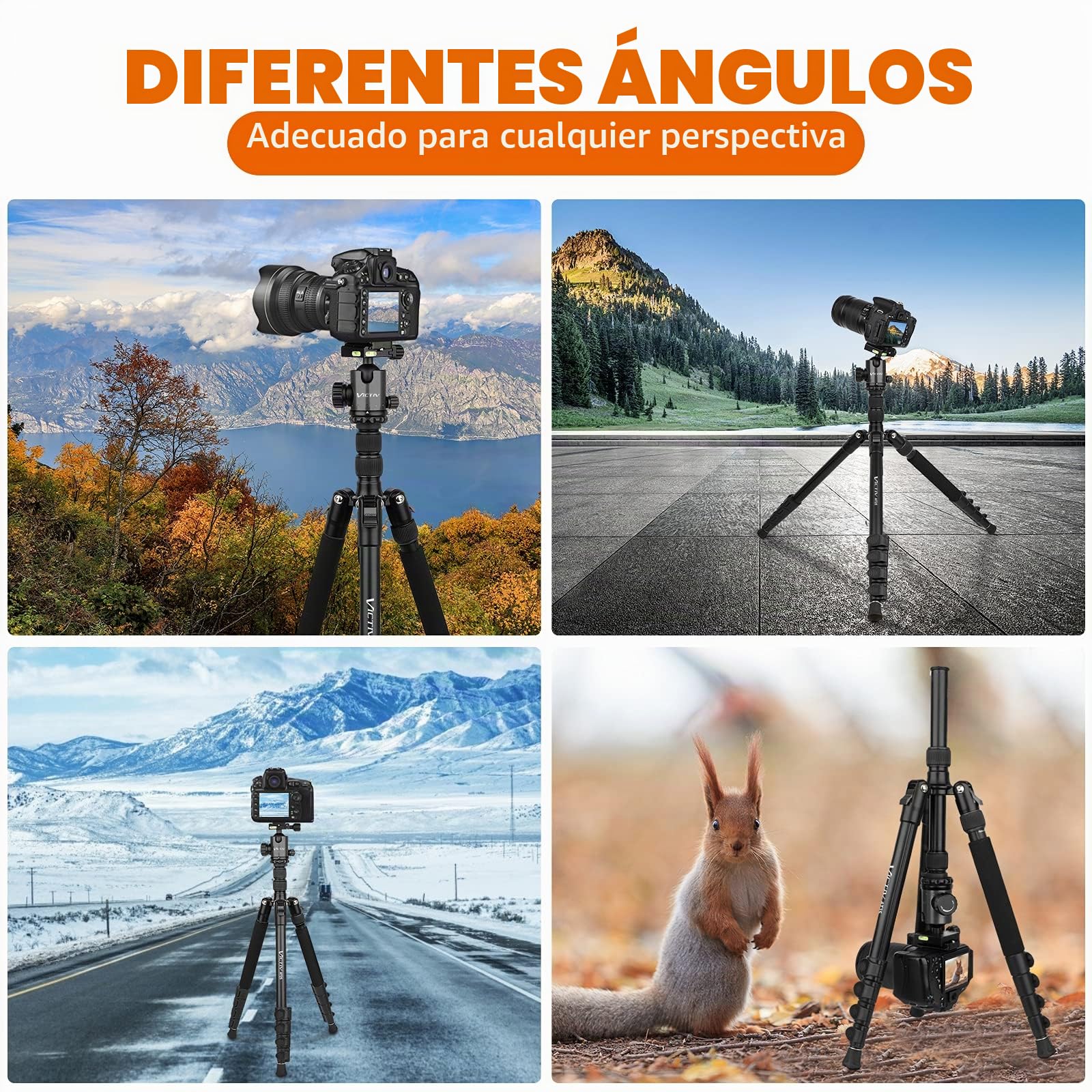 Victiv Trípode Cámara 206cm, Trípode de Viaje Portátil de Aluminio para DSLR, 360° Rótula de Bola Panorámica una Capacidad de Carga de 15 kg, Monopié Desmontable con Bolsa de Transporte - Negro